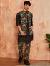 Men's Black Cotton Jacket Kurta And Pyjama Set